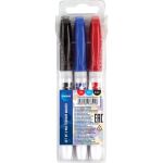 Centrum Dry Wipe Markers, FINE, Wallet of 3,  Black Blue Red. Bullet Tip (Outer 12)