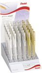 Pentel Rollerball Pen "Hybrid Gel" Display (Dis 36) 12 x White, 12 x Gold, 12 x Silver
