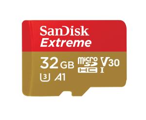 SanDisk micro SDXC Extreme 32GB (A1/ V30/ U3/ UHS-I/ Cl.10/ R100/ W60) + Adapter for Action Cam