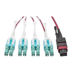 TRIPP LITE MTP/MPO to 8xLC Fan-Out Patch Cable, 40 GbE, 40GBASE-SR4 OM4 Plenum-Rated, Push/Pull Tab Magenta, 2m