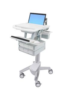 Styleview Laptop Cart Non-powered 6 Drawers (white Grey And Polished Aluminum)