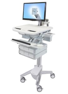 Styleview Cart With LCD Arm Non-powered 6 Drawers (white Grey And Polished Aluminum)