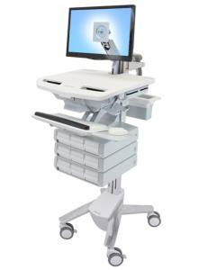 Styleview Cart With LCD Arm Non-powered 9 Drawers (white Grey And Polished Aluminum)