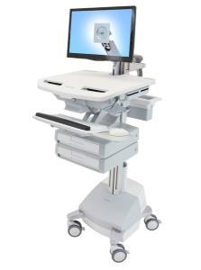 Styleview Cart With LCD Arm SLA Powered 2 Drawers (white Grey And Polished Aluminum) UK