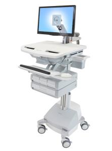 Styleview Cart With LCD Arm SLA Powered 4 Drawers (white Grey And Polished Aluminum) UK