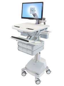 Styleview Cart With LCD Arm SLA Powered 6 Drawers (white Grey And Polished Aluminum) UK