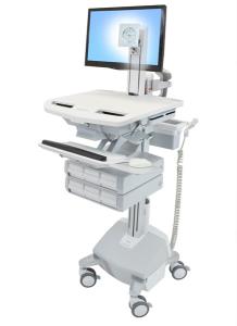 Styleview Cart With LCD Pivot LiFe Powered 6 Drawers (white Grey And Polished Aluminum)