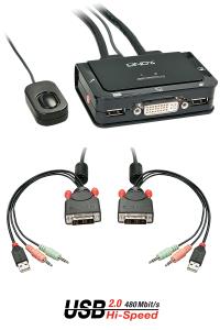 Audio KVM Switch Compact 2 Port DVI-d Single Link USB 2.0